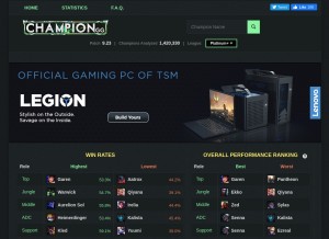 How champion.gg looks like on a tablet such as an iPad.