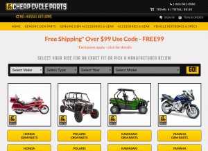 How cheapcycleparts.com looks like on a tablet such as an iPad.