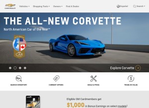 How chevrolet.com looks like on a tablet such as an iPad.