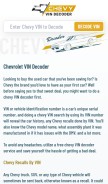 How chevyvindecoder.com looks like on a mobile device such as an iPhone.