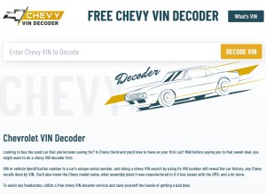 How chevyvindecoder.com looks like on a tablet such as an iPad.