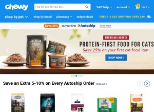 How chewy.com looks like on a tablet such as an iPad.