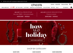 How chicos.com looks like on a tablet such as an iPad.