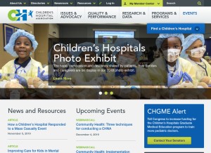 How childrenshospitals.org looks like on a tablet such as an iPad.