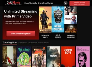 How chilimovie.com looks like on a tablet such as an iPad.