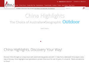 How chinahighlights.com looks like on a tablet such as an iPad.