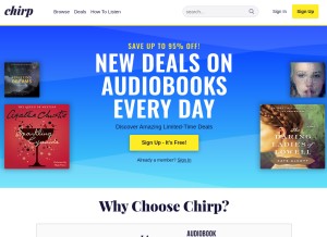 How chirpbooks.com looks like on a tablet such as an iPad.