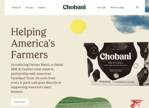 How chobani.com looks like on a tablet such as an iPad.