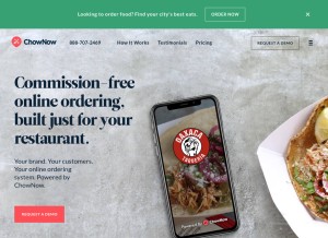 How chownow.com looks like on a tablet such as an iPad.