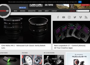 How cinema5d.com looks like on a tablet such as an iPad.