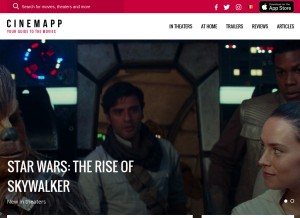 How cinemapp.com looks like on a tablet such as an iPad.