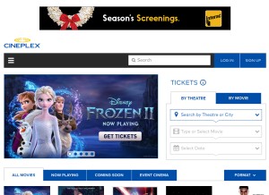 How cineplex.com looks like on a tablet such as an iPad.