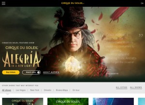How cirquedusoleil.com looks like on a tablet such as an iPad.