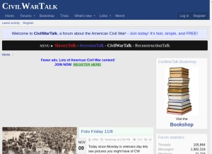 How civilwartalk.com looks like on a tablet such as an iPad.