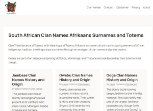 How clansnames.co.za looks like on a tablet such as an iPad.