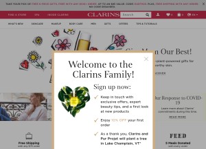 How clarinsusa.com looks like on a tablet such as an iPad.