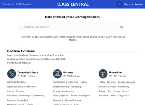How classcentral.com looks like on a tablet such as an iPad.