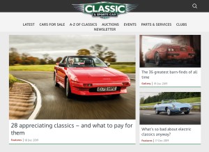 How classicandsportscar.com looks like on a tablet such as an iPad.