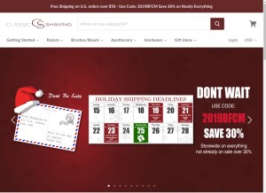 How classicshaving.com looks like on a tablet such as an iPad.
