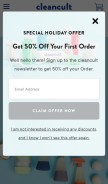 How cleancult.com looks like on a mobile device such as an iPhone.