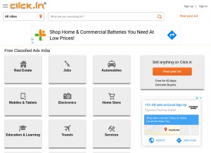 How click.in looks like on a tablet such as an iPad.