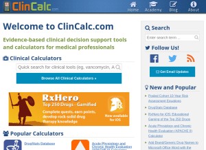 How clincalc.com looks like on a tablet such as an iPad.
