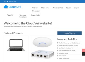 How cloudveil.org looks like on a tablet such as an iPad.