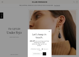 How clubmonaco.com looks like on a tablet such as an iPad.