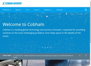 How cobham.com looks like on a tablet such as an iPad.
