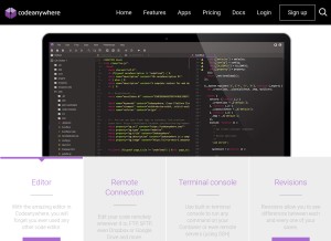 How codeanywhere.com looks like on a tablet such as an iPad.