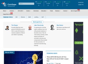 How coingape.com looks like on a tablet such as an iPad.