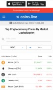 How coins.live looks like on a mobile device such as an iPhone.