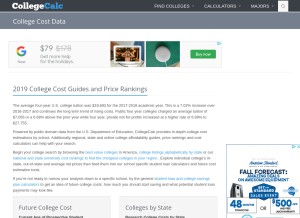 How collegecalc.org looks like on a tablet such as an iPad.