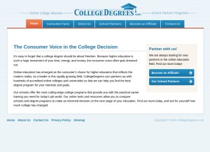 How collegedegrees.com looks like on a tablet such as an iPad.