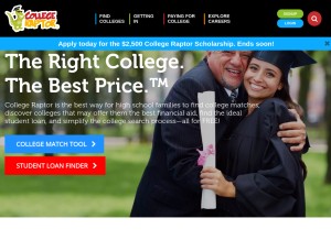 How collegeraptor.com looks like on a tablet such as an iPad.