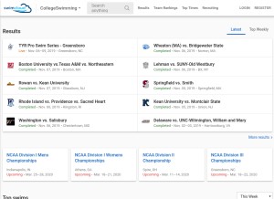 How collegeswimming.com looks like on a tablet such as an iPad.