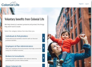 How coloniallife.com looks like on a tablet such as an iPad.