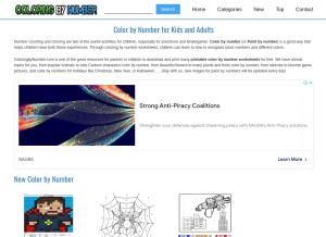How coloringbynumber.com looks like on a tablet such as an iPad.
