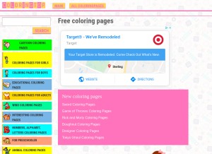 How coloringtop.com looks like on a tablet such as an iPad.