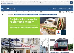 How come-on.de looks like on a tablet such as an iPad.