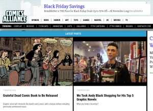 How comicsalliance.com looks like on a tablet such as an iPad.