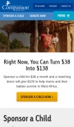How compassion.com looks like on a mobile device such as an iPhone.