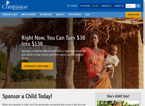 How compassion.com looks like on a tablet such as an iPad.