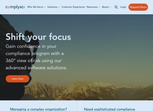 How complysci.com looks like on a tablet such as an iPad.