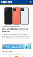 How connect.de looks like on a mobile device such as an iPhone.