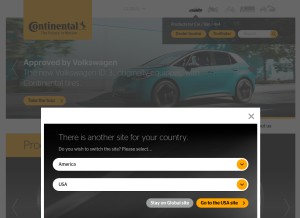 How continental-tires.com looks like on a tablet such as an iPad.