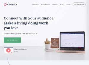 How convertkit.com looks like on a tablet such as an iPad.