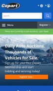 How copart.com looks like on a mobile device such as an iPhone.