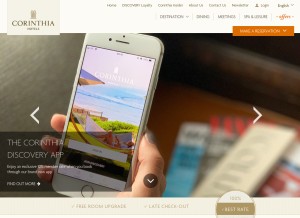 How corinthia.com looks like on a tablet such as an iPad.