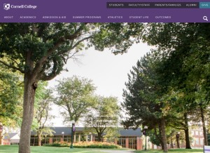 How cornellcollege.edu looks like on a tablet such as an iPad.